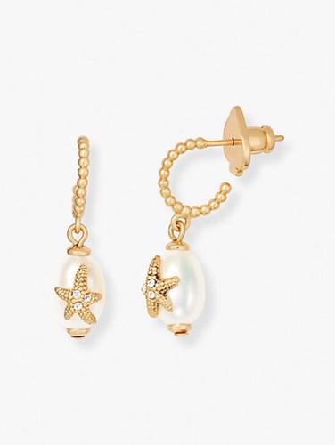 NWT Kate Spade Gold-tone Hoop Dangle Teardrop Bead-Rhinestone Star Fish Design - Picture 2 of 3