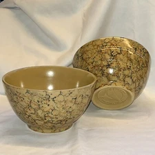 2 Over & Back 6" Spongeware Mixing Bowls Yellow Ware Stoneware Retro Style Pair