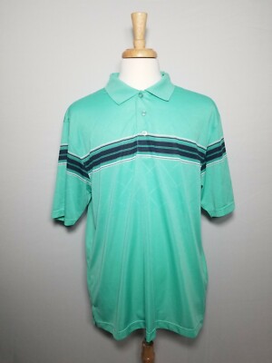 Glen Echo Golf Dry Gear Technology Short Sleeve Aqua Striped Polo Men's Size XL