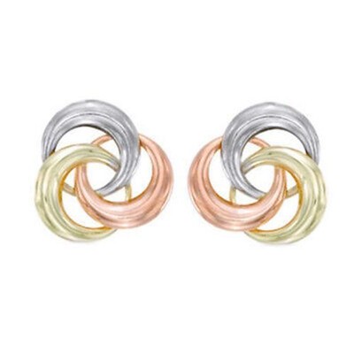 Love Knot Stud Earrings for Women's 14K Tri-Tone Gold