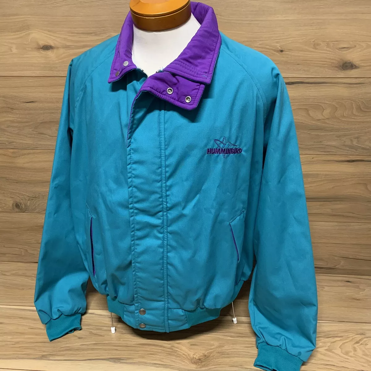 Vintage 80's Swingster HUMMINBIRD Fish Finder Fishing Jacket Teal Purple  Size XL