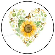 SUNFLOWER FLORAL HEART ENVELOPE SEALS LABELS STICKERS PARTY FAVORS