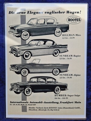 Sunbeam, Hillman, Humber, originale Werbung aus 1959,  laminiert