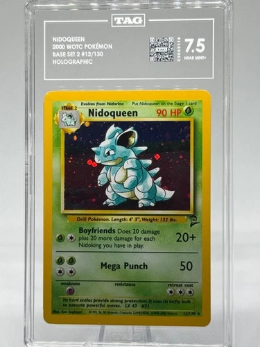 Pokemon Card - Nidoqueen Base Set 2 12/130 Holo Rare | TAG 7.5  Near Mint +