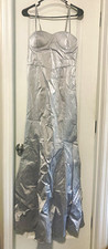 Fashion Nova Silver Satin Mermaid Maxi Dress, Floor Length Evening Gown