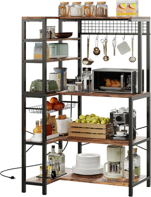 IRONCK Bakers Rack with Power Outlet, 5-Tier Corner Microwave Stand with Storage