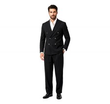 SIMBOLS Men Double-Breasted Suit Black 7 Drop Stretch A11892M Italy