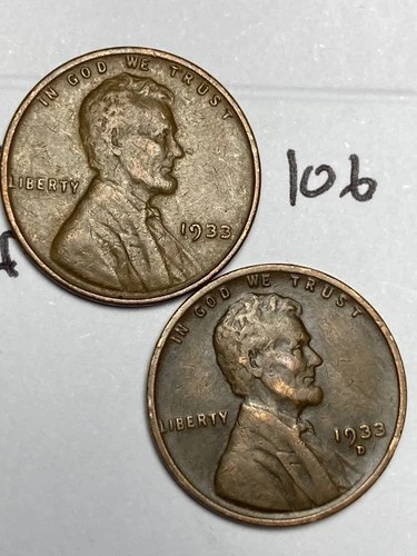 1933-P&D LINCOLN WHEAT CENT SET, 2 coins, low mintage VF/XF grade coins, #106