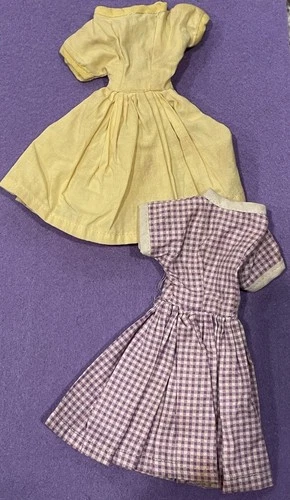 2 Vintage Dresses. Barbie Clone Gingham Check and Yellow Dress - No Labels