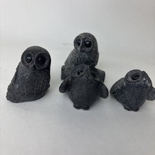 Vintage Wolf Set Of 4 Soapstone Owl Sculptures Figurines
