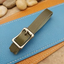 Olive Green Italian Leather Pocket Watch Fob Strap & Nickel Finish Solid Buckle