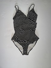 H M Black/White Striped One-Piece Swimsuit Great Control Size 8