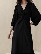 Banana Republic Factory NWT Twist Front Black Satin Midi Dress, 0P