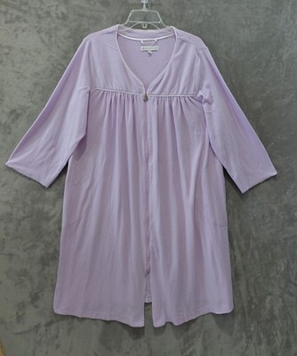 Eileen West Full Zip Long Sleeve Robe Women's Large Pink Cottage Housecoat EUC