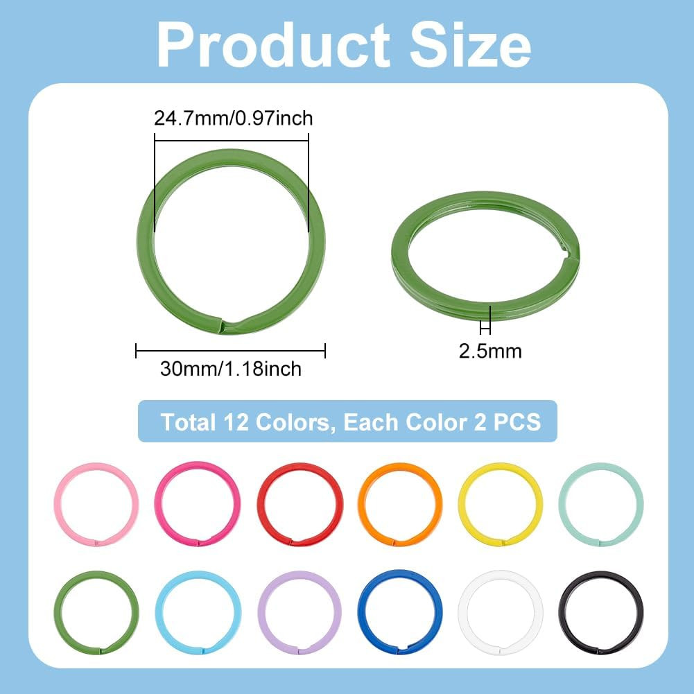 36 Pcs 12 Styles Painted Iron Key Rings, Rainbow Round Metal Key Rings, Colou...