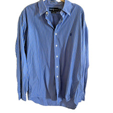 Polo Ralph Lauren Shirt Mens 16.5 L White Blue Stripe Regent Classic Fit Preppy