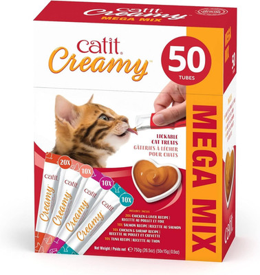 Creamy Lickable Cat Treat   Healthy Variety of Flavors, 50 Pack, Hand-Feed or Se