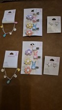 Claire's Easter Spring 2 Packs Of Barrettes, 2 Charm Bracelets, 2 Pair Earrings