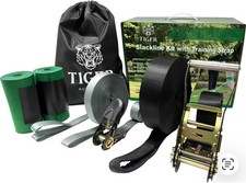 Slackline Kit 50mmx22.5 m with Training Line, Ratchet, Tree Protectors and Bag –