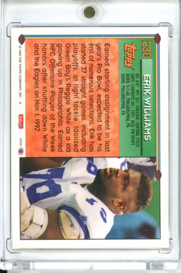 1994 Topps #230 Erik Williams - Image 2 of 2
