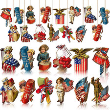 24 Pcs 4Th of July Ornaments Vintage Patriotic Tree Ornaments Wooden Memorial Da