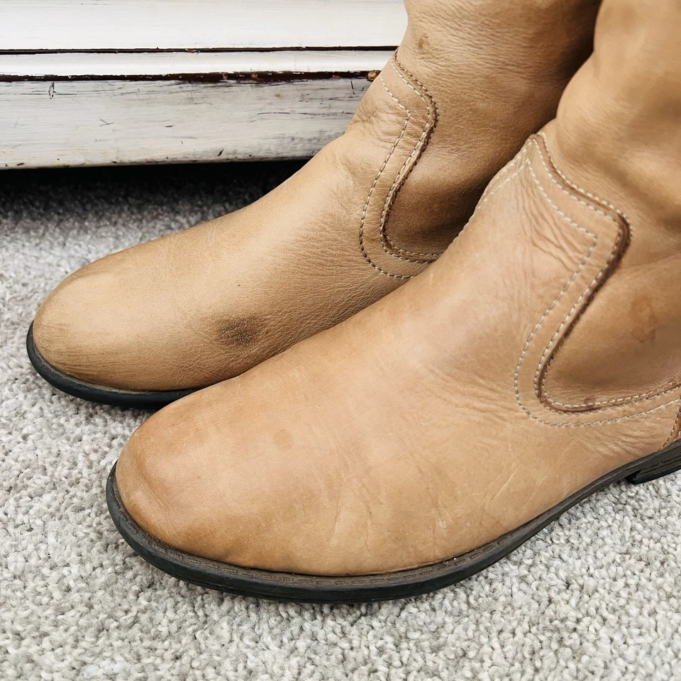 Kenneth Cole Reaction 试潮柔软浅棕色皮革骑行靴 8M 码 — 第 2/4 张图片