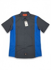 dickies mens button up grey royal blue twill work uniform shirt large Tall new