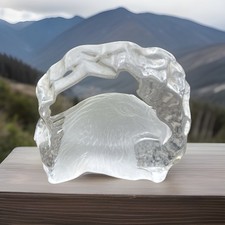 Cristal d'Arques Crystal Etched Bald Eagle Head Profile Paperweight France 3.75
