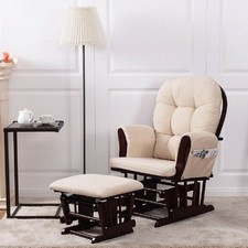 Baby Nursery Relax Rocker Rocking Chair Glider  Ottoman Set w/ Cushion Beige