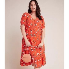 Maeve Eudora Midi Dress Anthropologie Red Floral Button Front  Plus Size 18W
