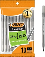 Black Ballpoint Pens; Medium Point (1mm), 10-Count Pack of Bulk Pens. Flexible