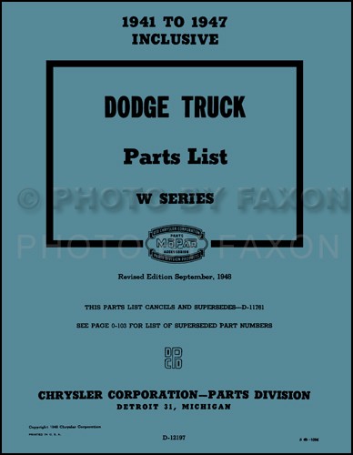 Dodge Truck Teile Buch 1941 1942 1946 1947 Pickup Power Wagon 656 Seiten Katalog-image
