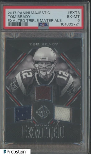 2017 Panini Majestic Exalted Triple Mat. Tom Brady GU Ball Patch /50 PSA 6