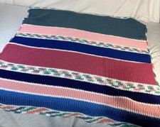 Handmade Crochet Lap Throw Baby Blanket 40x40 Boho Striped Afghan New
