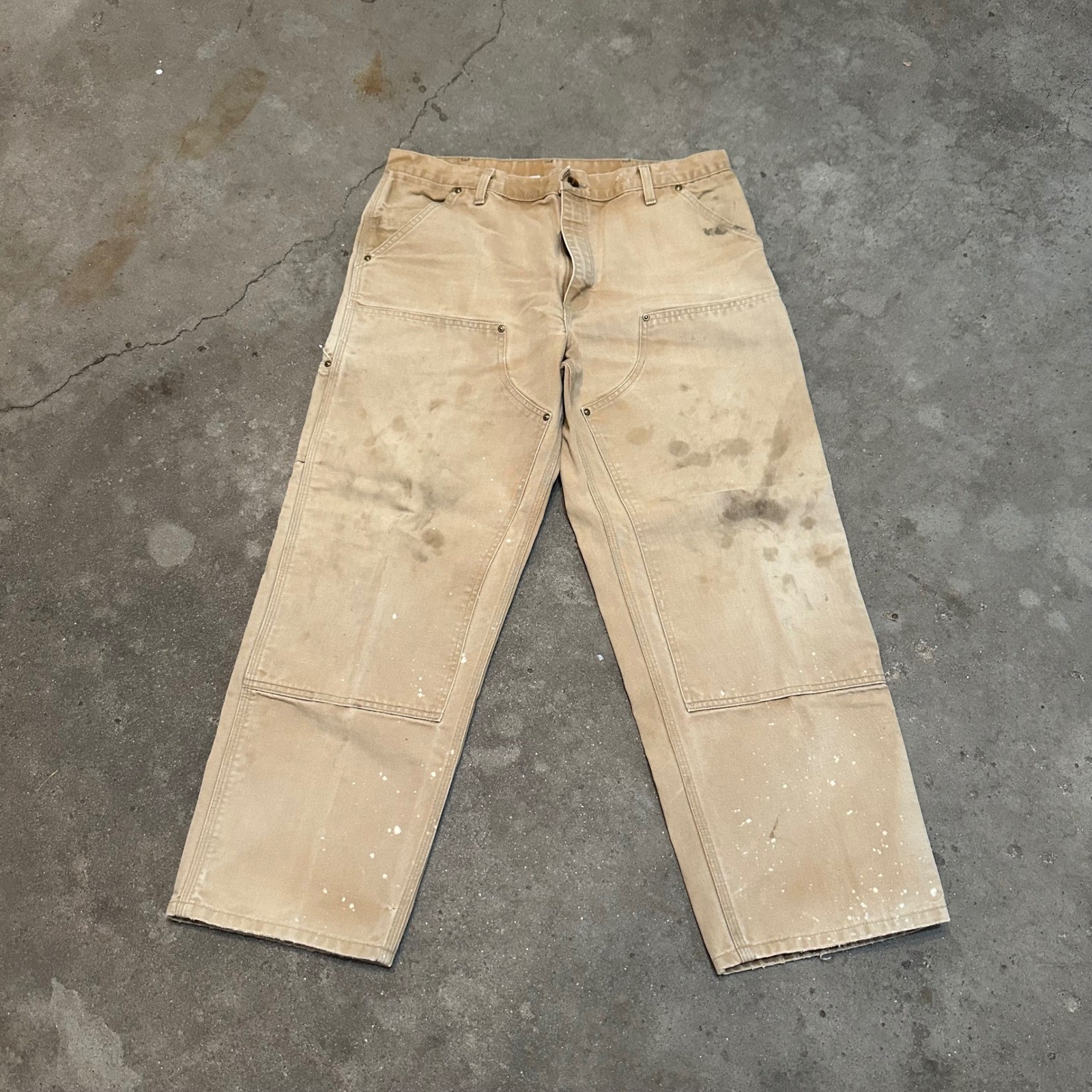 VTG Carhartt Double Knee Pants Mens 36x30 Tan Distressed Union Made USA B01 BRN