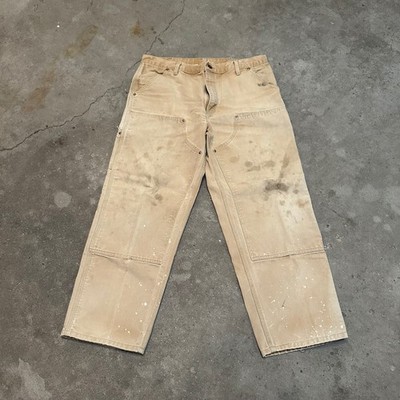 VTG Carhartt Double Knee Pants Mens 36x30 Tan Distressed Union