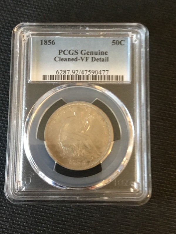 1856 seated liberty half dollar cleaned vf detail