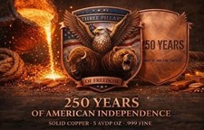 5 oz Copper Three Pillars of Freedom 250 Year Anniversary Colorized Copper Bar