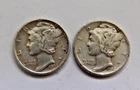 1942 & 1943 D Mercury Dimes 90% Silver United States Mint Coins Lot of 2