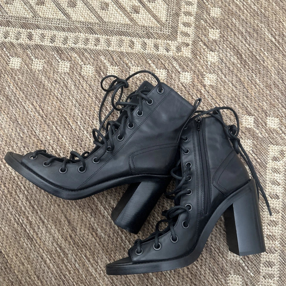 ANN DEMEULEMEESTER SANDALIA TACÓN TIRAS NEGRAS Cuero Bernadina Sandalia con cordones 39 Foto 4 de 4