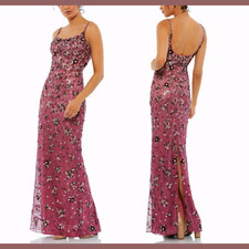 NWT Mac Duggal [ 2 ] 5477 Floral Embellished Scoop Neck Gown Raspberry J1227