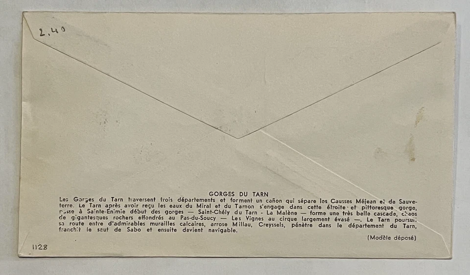 Francia 1965 primer día cubierta con colorido caché Gorges Du Tarn Foto 2 de 2
