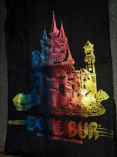 VINTAGE EXCALIBER HOTEL CUSTOM FOIL CASTLE TSHIRT VEGAS NEU UNGETRAGEN GR. L SELTEN - Bild 6 von 11