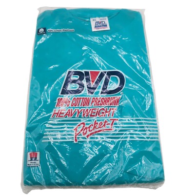 NEW NOS BVD Heavyweight Pocket T-Shirt TEAL 100% Pre-shrunk Cotton XL