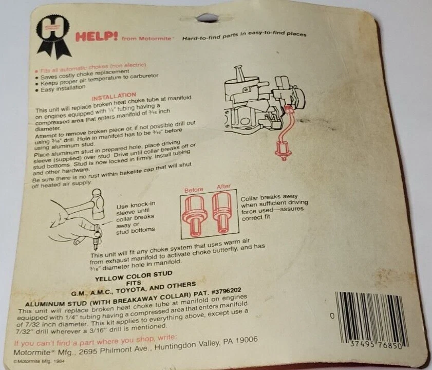 Dorman Help 76850 Replacement Caburetor Choke Tube for GM, Ford, Toyota, AMC etc - Image 3 of 4