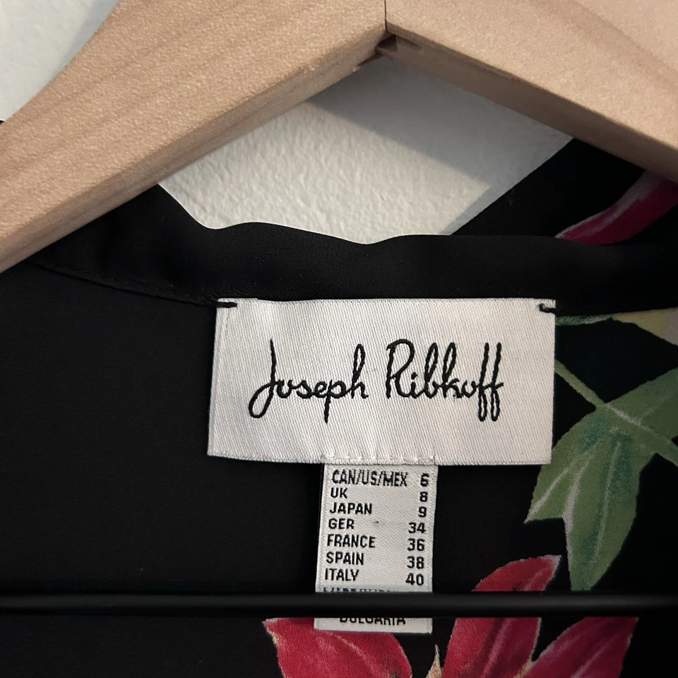 Blusa Joseph Ribkoff Floral y Lunares Manga 3/4 Cuello Atado Negra Verde Talla 6 Foto 3 de 4