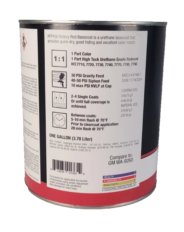 High Teck HFP450 GM 9260 Victory Red Basecoat Paint, 8030 Clearcoat & Reducer Foto 2 de 4
