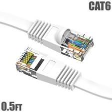 0.5FT Flat Cat6 RJ45 Network LAN Ethernet Patch Cable Slim Copper 32AWG White