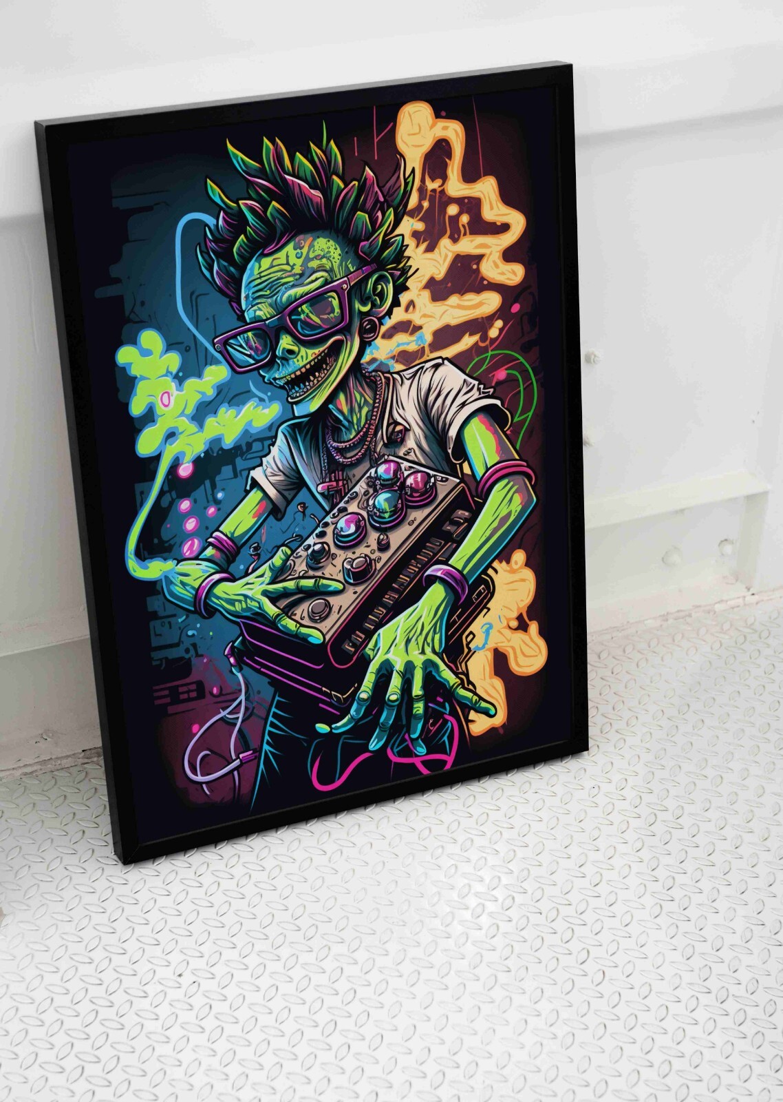 TRIPPY CARTOON ALIEN DJ POSTER FUNNY WALL MUSIC CLUB ART PRINT A3 A4 ...