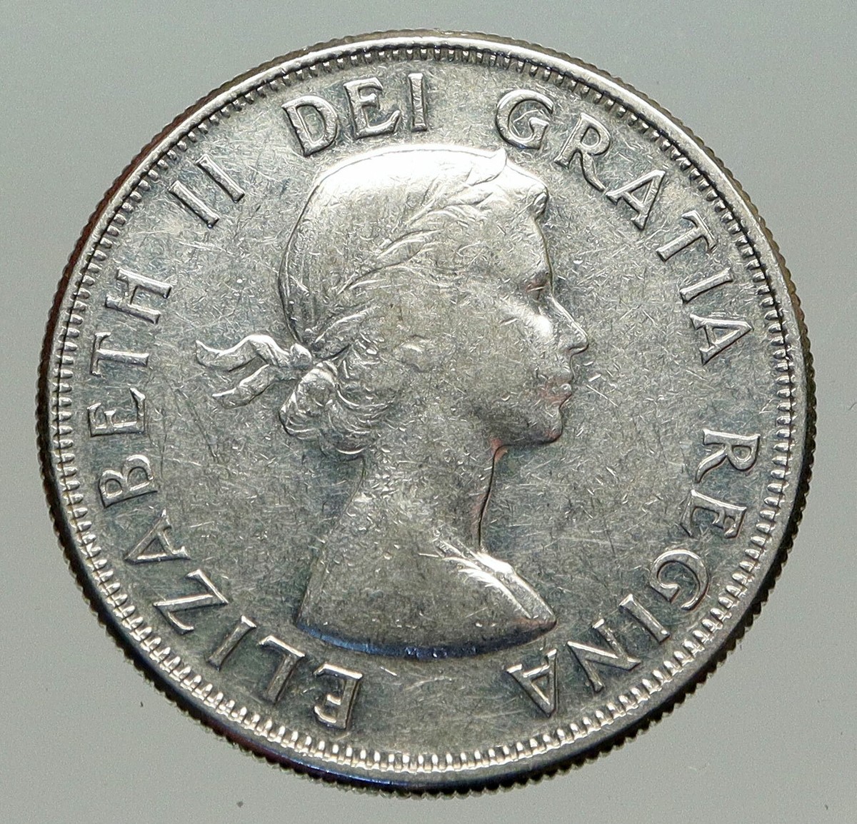 1959 CANADA Queen Elizabeth II Arms Crown VINTAGE SILVER 50 Cents